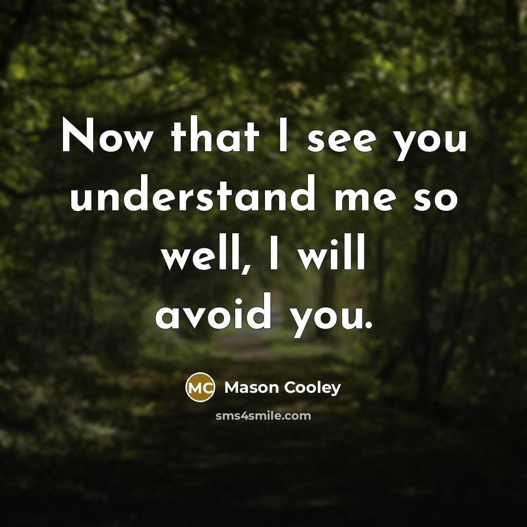 “Now that I see you understand me so well, I will avoid you.” quote by Mason Cooley