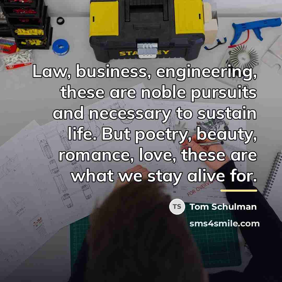 “Law, business, engineering, these are noble pursuits and necessary to…” quote by Tom Schulman