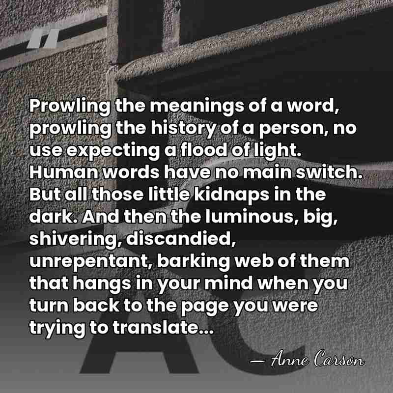 Prowling the meanings of a word, prowling the history of a person,&hellip; - Anne Carson