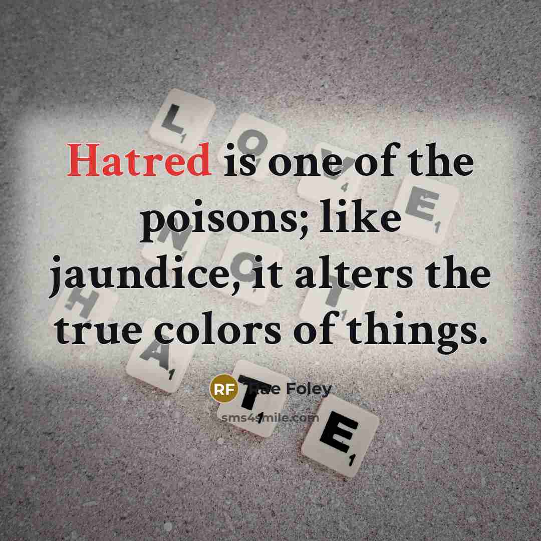 “Hatred is one of the poisons; like jaundice, it alters…” quote by Rae Foley