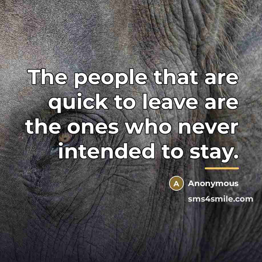 “The people that are quick to leave are the ones who never intended to stay.” quote by Anonymous