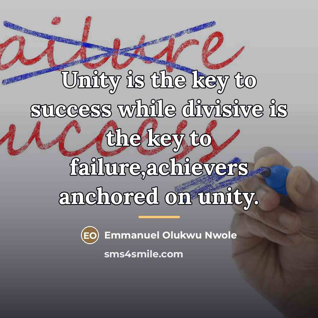 “Unity is the key to success while divisive is the…” quote by Emmanuel Olukwu Nwole