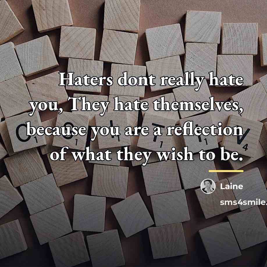 “Haters dont really hate you, They hate themselves, because you…” quote by Laine