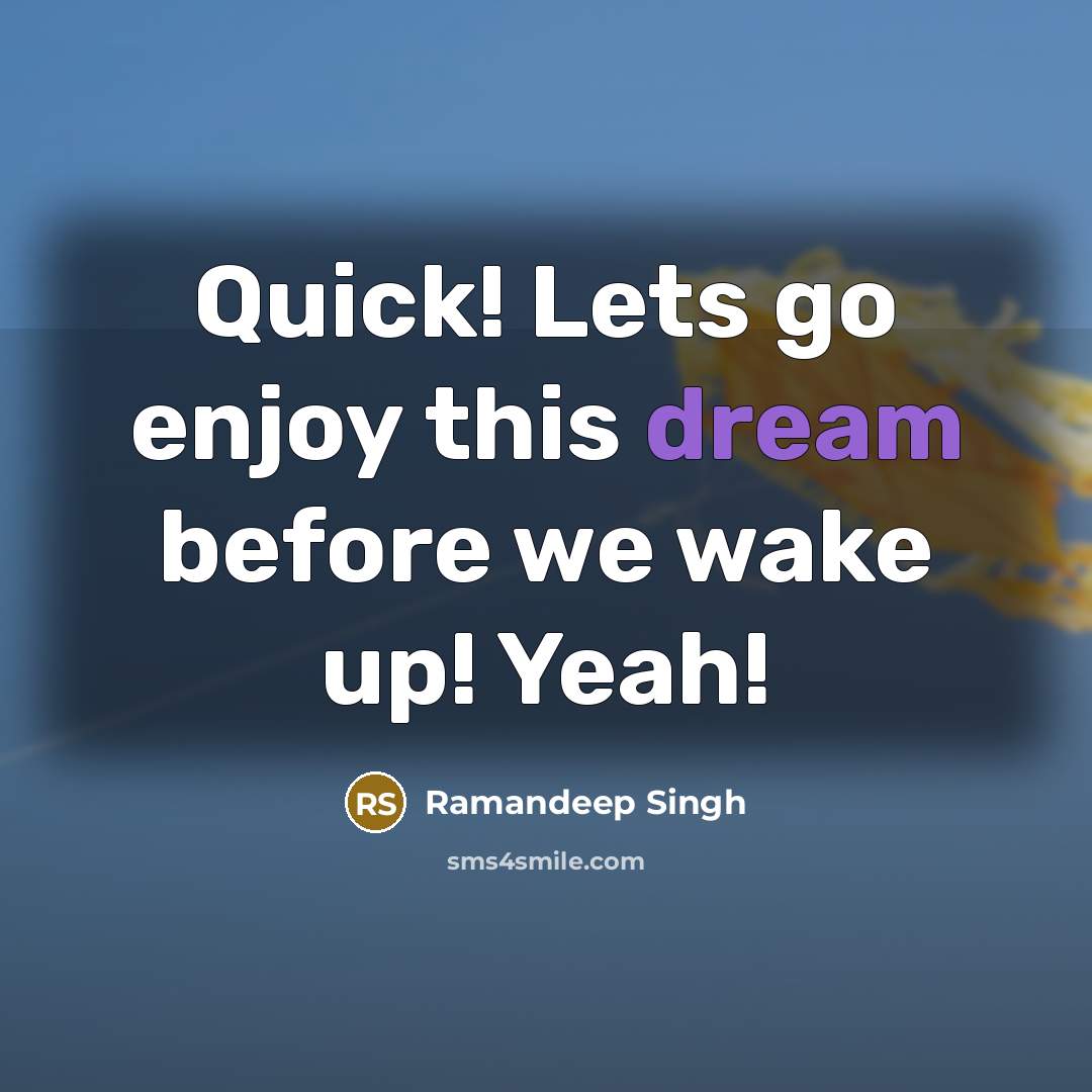 “Quick! Lets go enjoy this dream before we wake up! Yeah!” quote by Ramandeep Singh