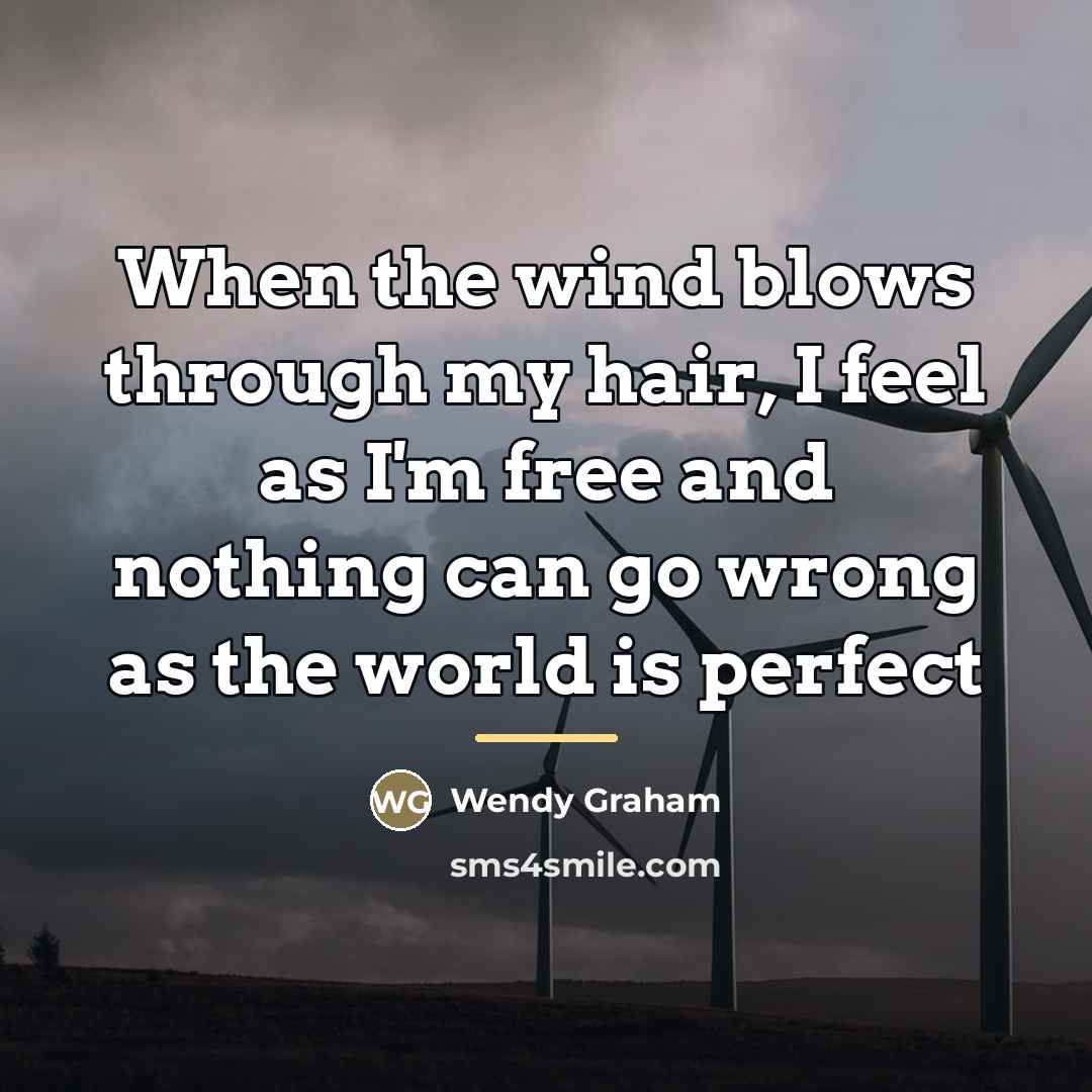 “When the wind blows through my hair, I feel as…” quote by Wendy Graham