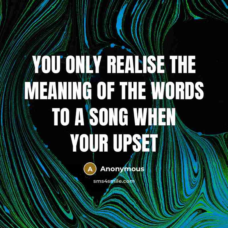 “You only realise the meaning of the words to a song when your upset” quote by Anonymous