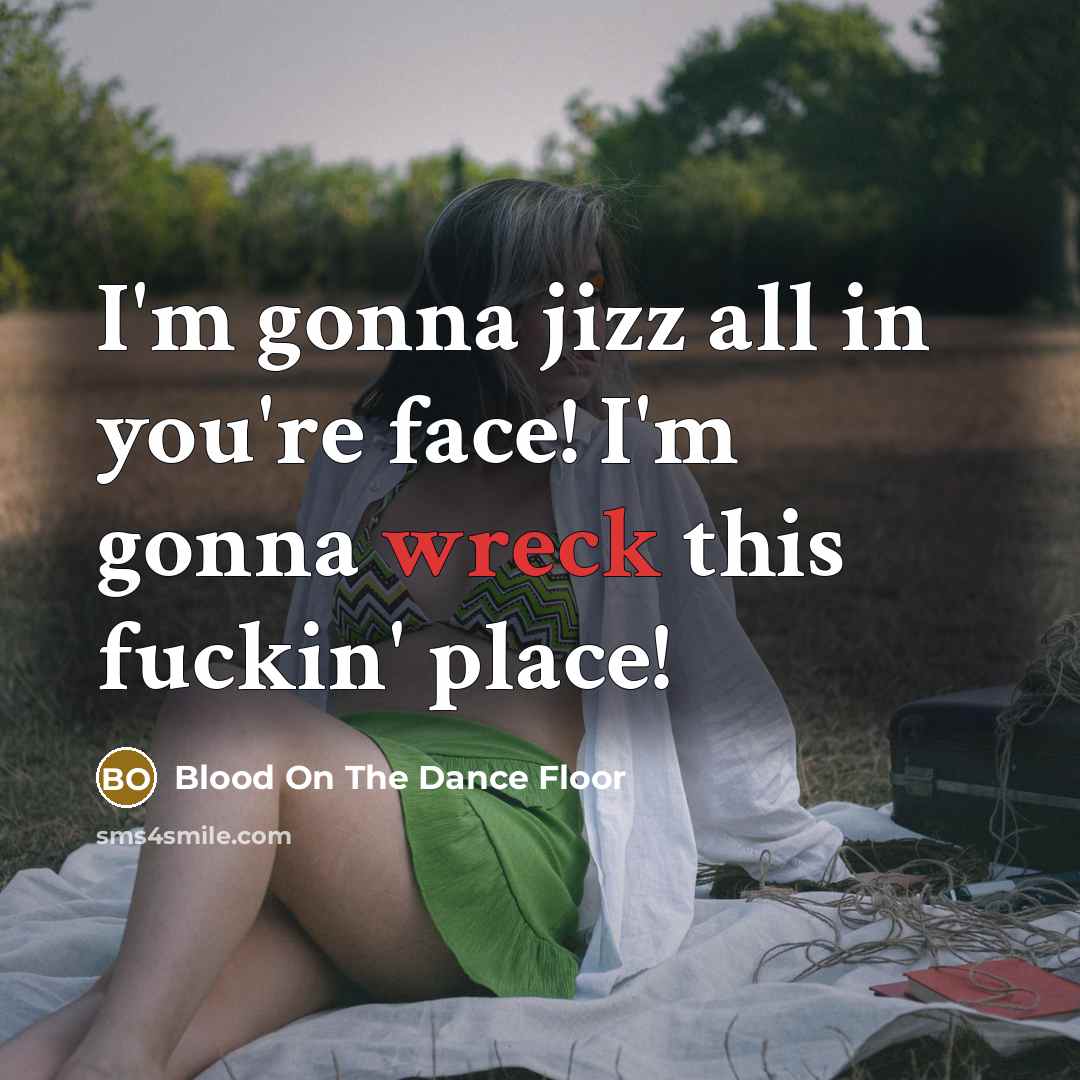 “I'm gonna jizz all in you're face! I'm gonna wreck…” quote by Blood On The Dance Floor