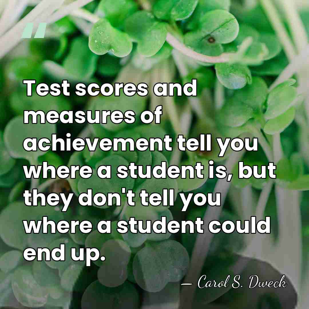 Test scores and measures of achievement tell you where a student is,&hellip; - Carol S. Dweck