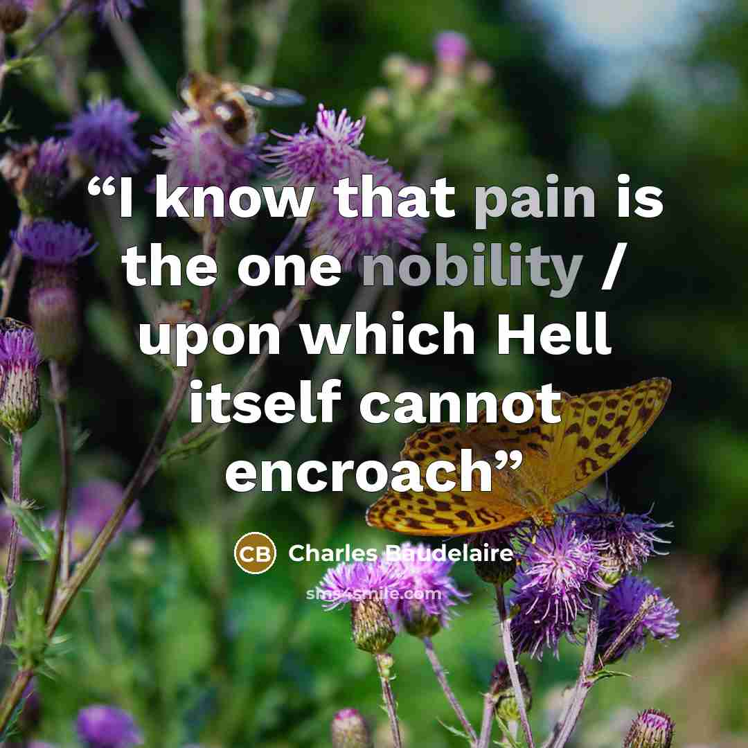 “I know that pain is the one nobility / upon which Hell itself cannot encroach” quote by Charles Baudelaire