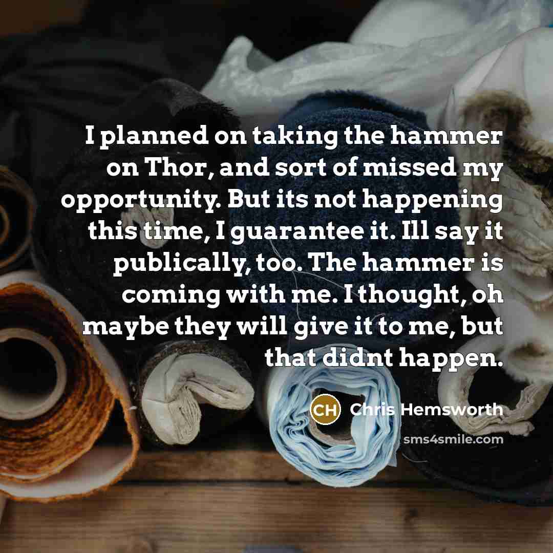 “I planned on taking the hammer on Thor, and sort…” quote by Chris Hemsworth