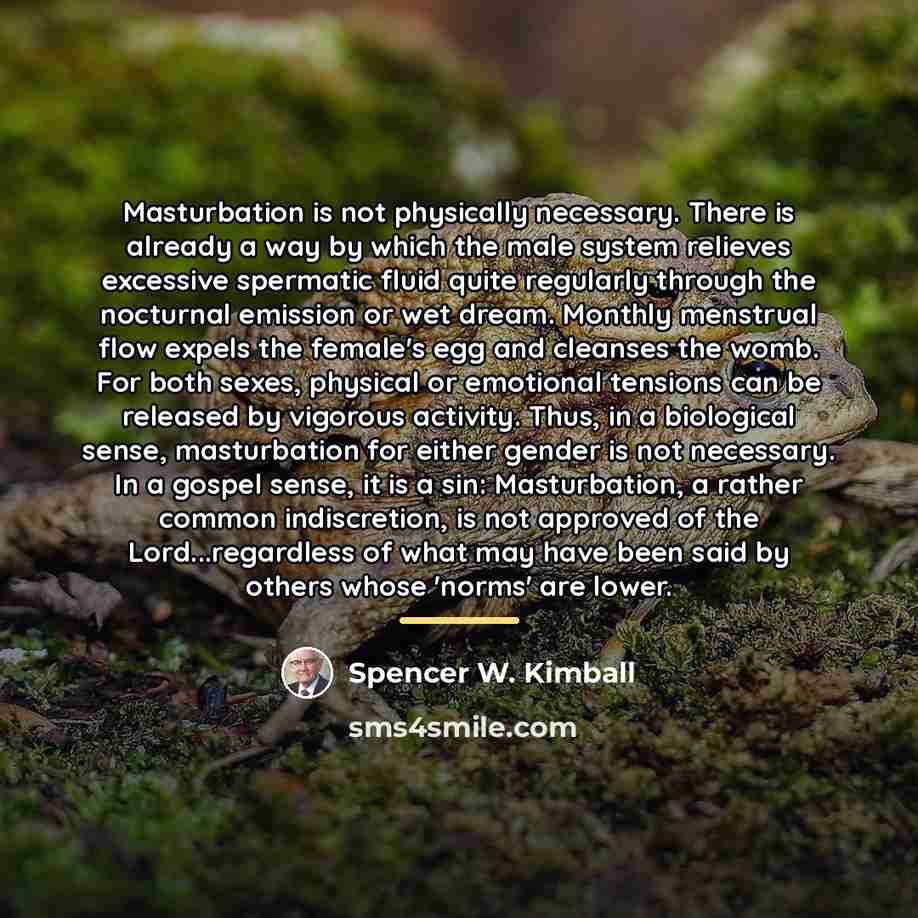 “Masturbation is not physically necessary. There is already a way…” quote by Spencer W. Kimball