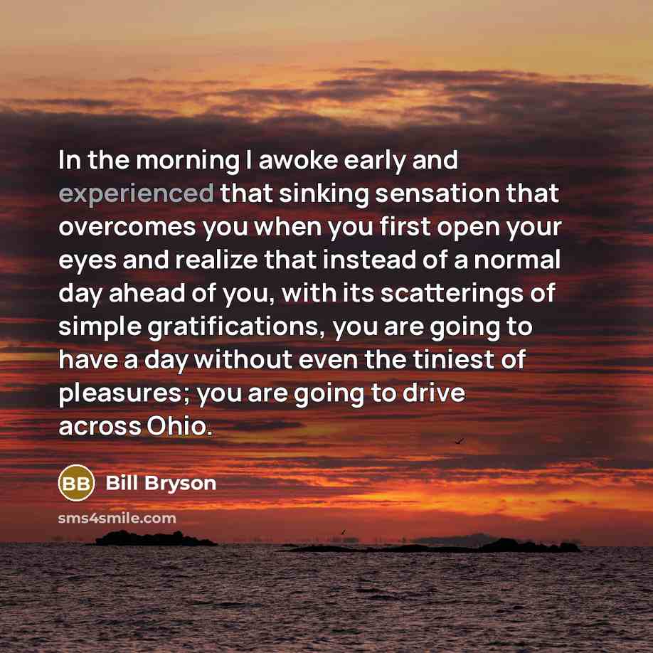 “In the morning I awoke early and experienced that sinking…” quote by Bill Bryson