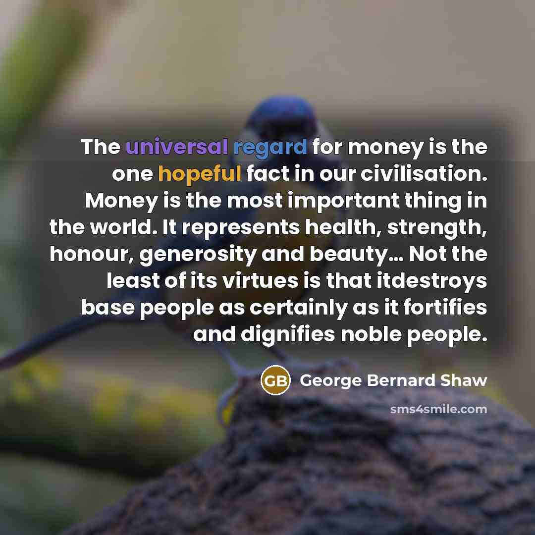 “The universal regard for money is the one hopeful fact…” quote by George Bernard Shaw
