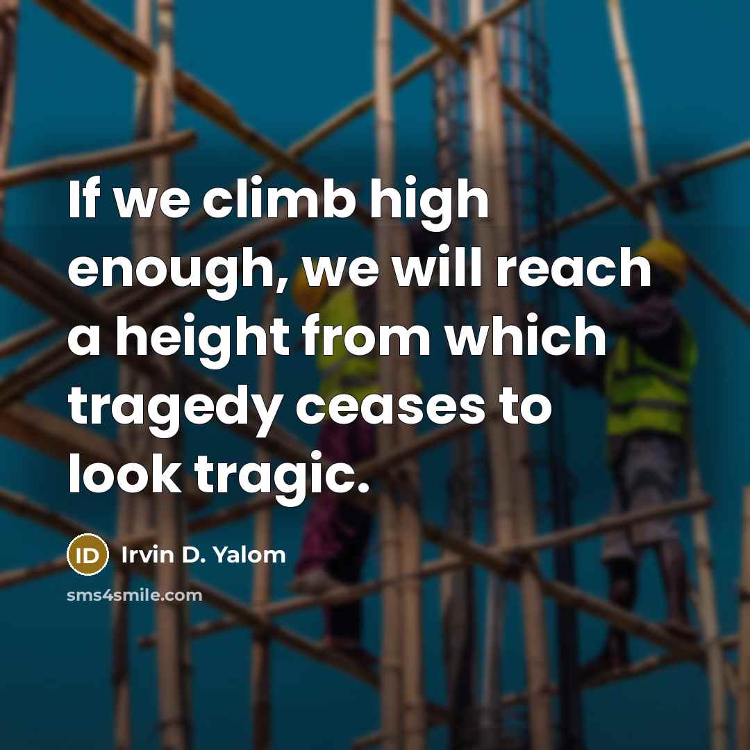 “If we climb high enough, we will reach a height from which tragedy ceases to look tragic.” quote by Irvin D. Yalom