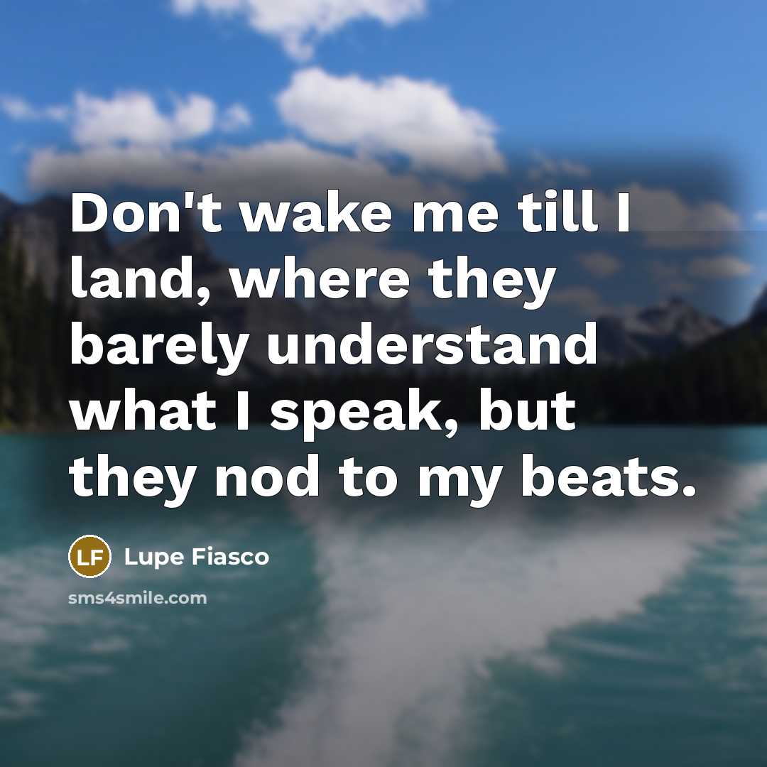 “Don't wake me till I land, where they barely understand…” quote by Lupe Fiasco