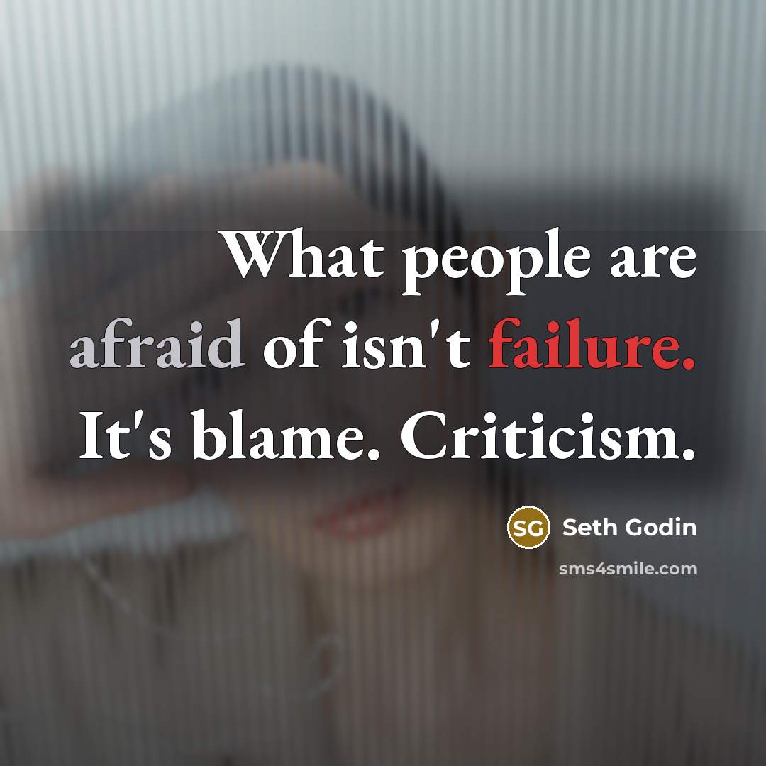 “What people are afraid of isn't failure. It's blame. Criticism.…” quote by Seth Godin