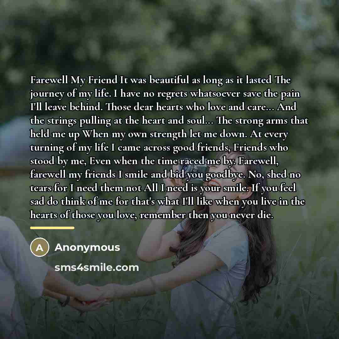 “Farewell My Friend It was beautiful as long as it…” quote by Anonymous
