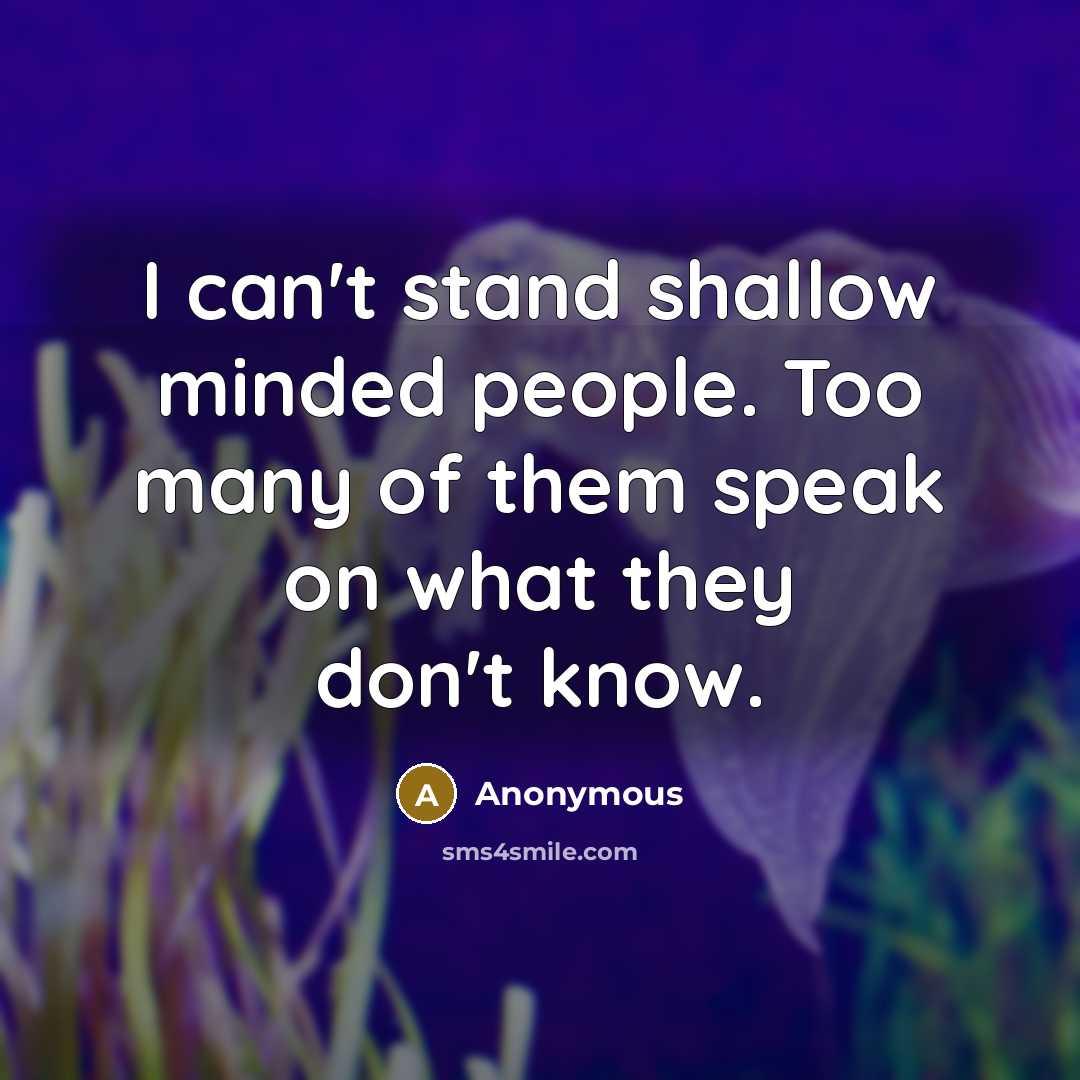 “I can't stand shallow minded people. Too many of them speak on what they don't know.” quote by Anonymous