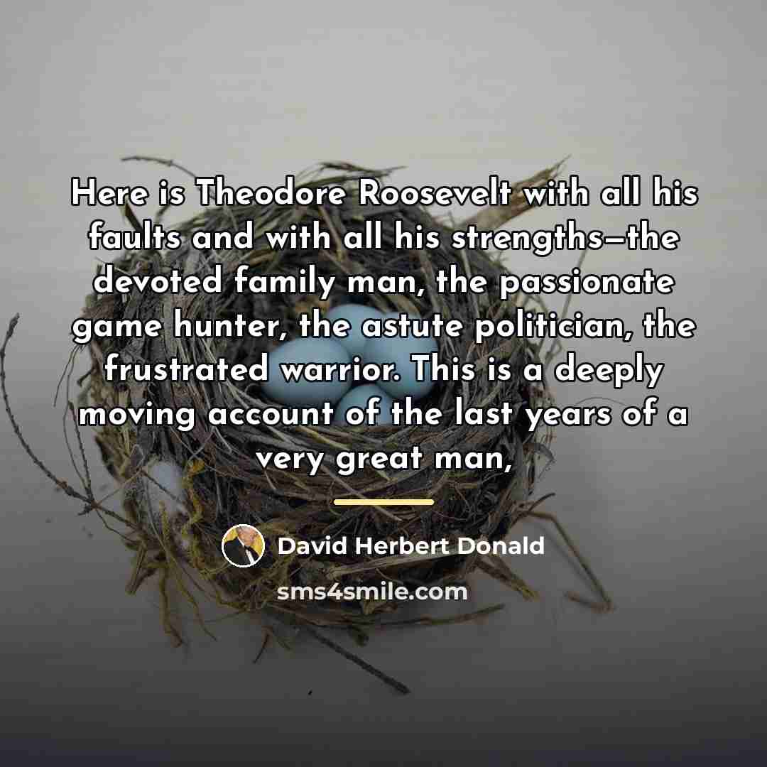 “Here is Theodore Roosevelt with all his faults and with…” quote by David Herbert Donald