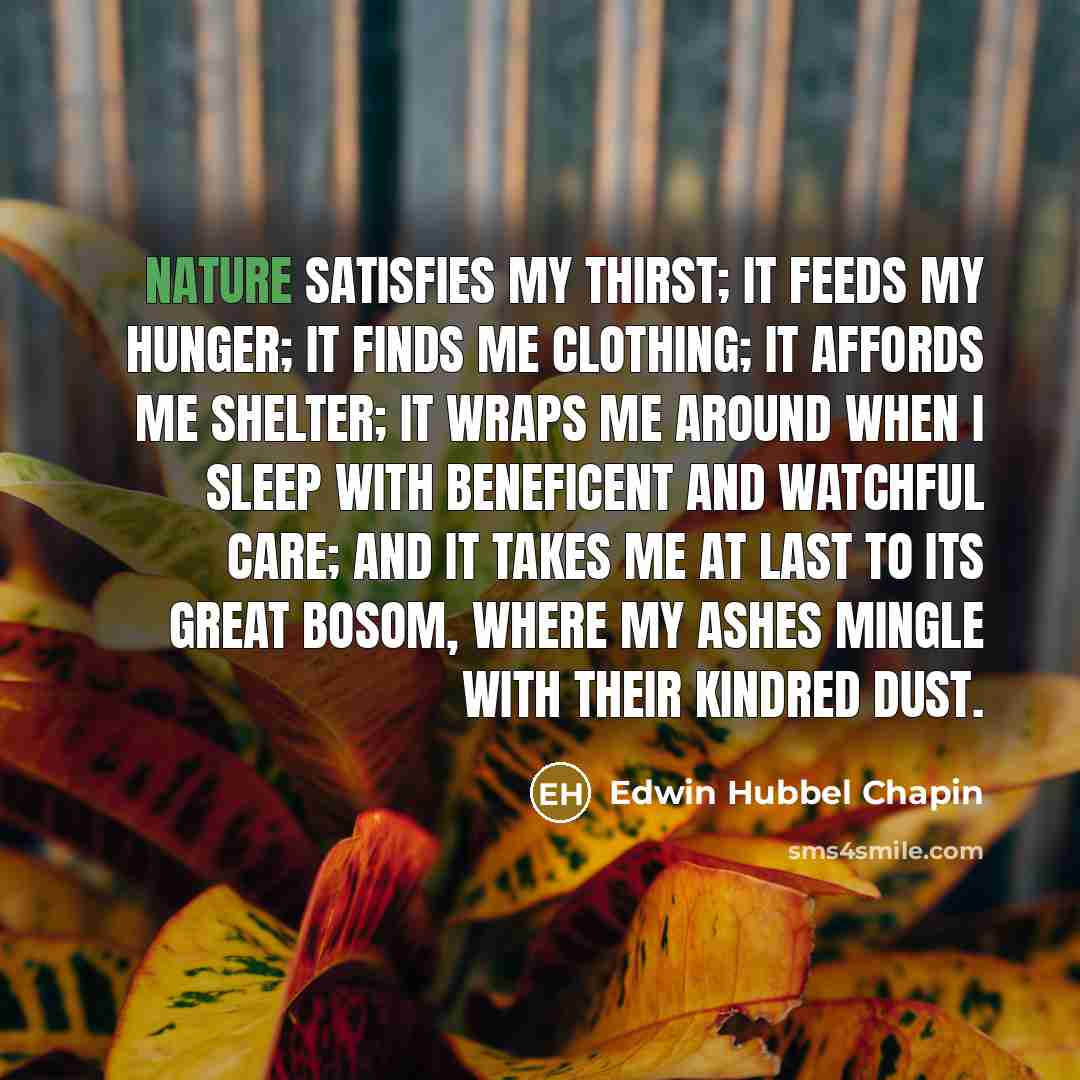 “Nature satisfies my thirst; it feeds my hunger; it finds…” quote by Edwin Hubbel Chapin
