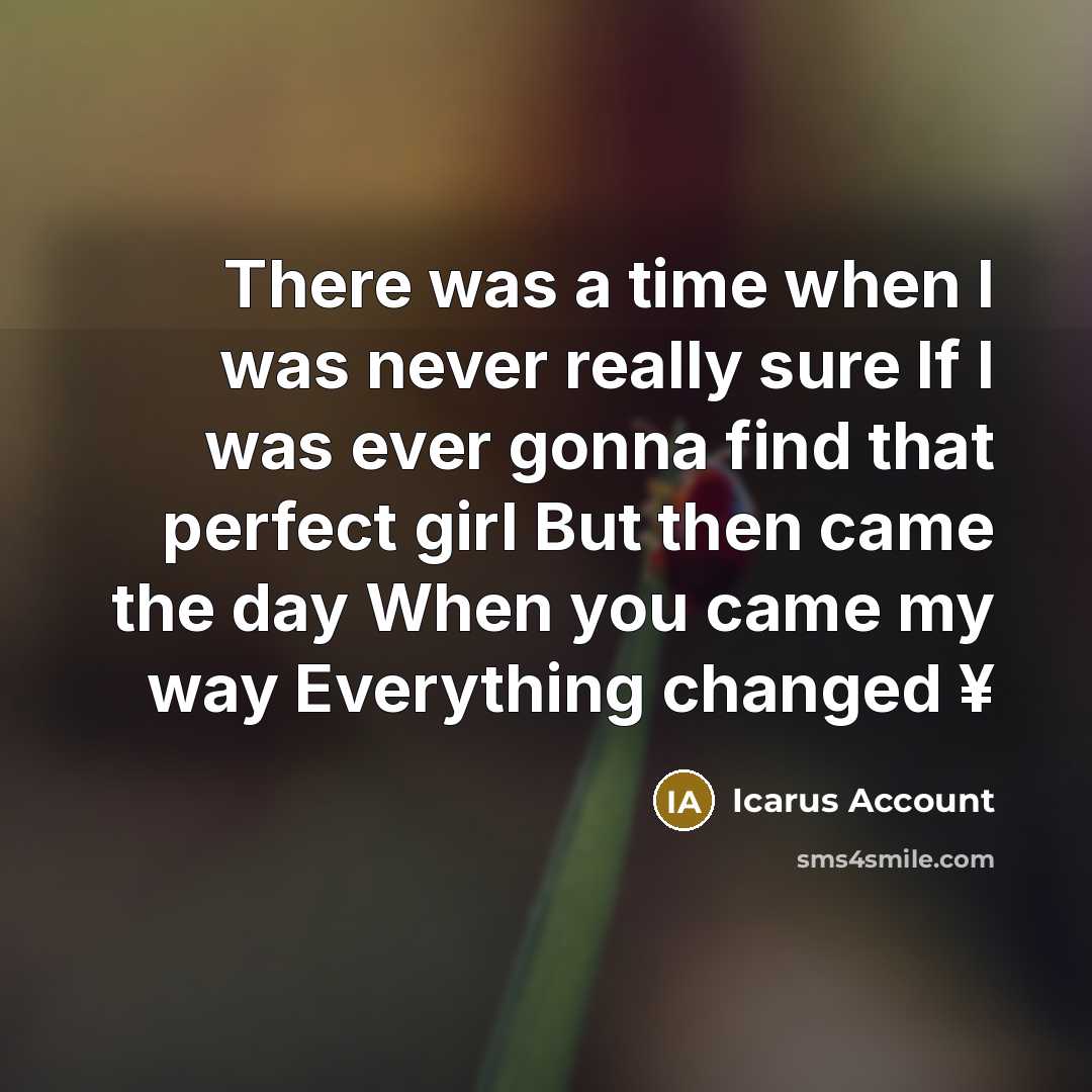 “There was a time when I was never really sure If I was ever gonna find that perfect girl But then came the day When you came my way Everything changed ¥” quote by Icarus Account