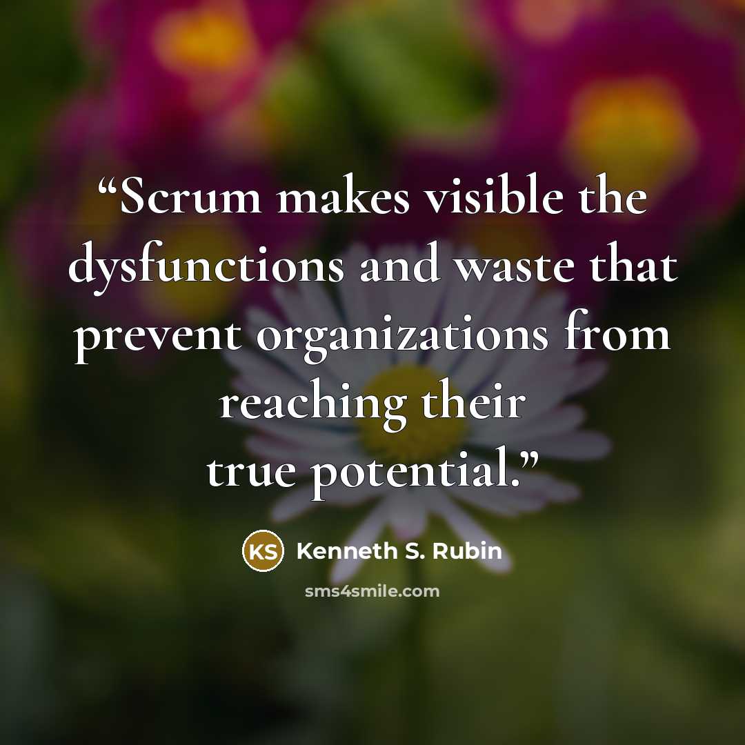“Scrum makes visible the dysfunctions and waste that prevent organizations from reaching their true potential.” quote by Kenneth S. Rubin