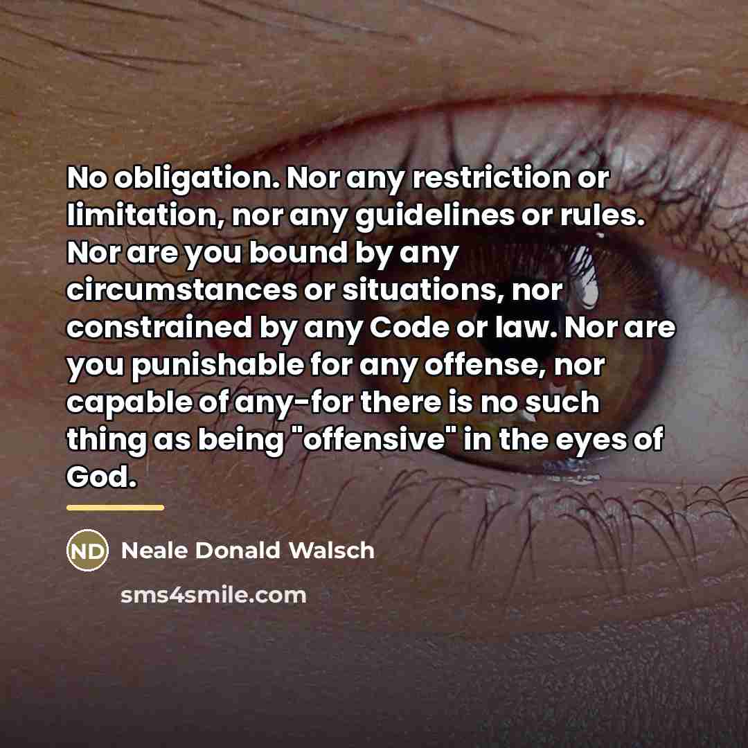 “No obligation. Nor any restriction or limitation, nor any guidelines…” quote by Neale Donald Walsch