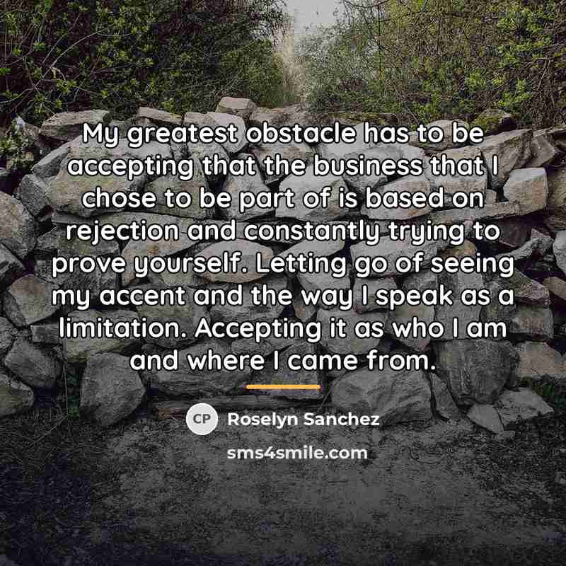 “My greatest obstacle has to be accepting that the business…” quote by Roselyn Sanchez