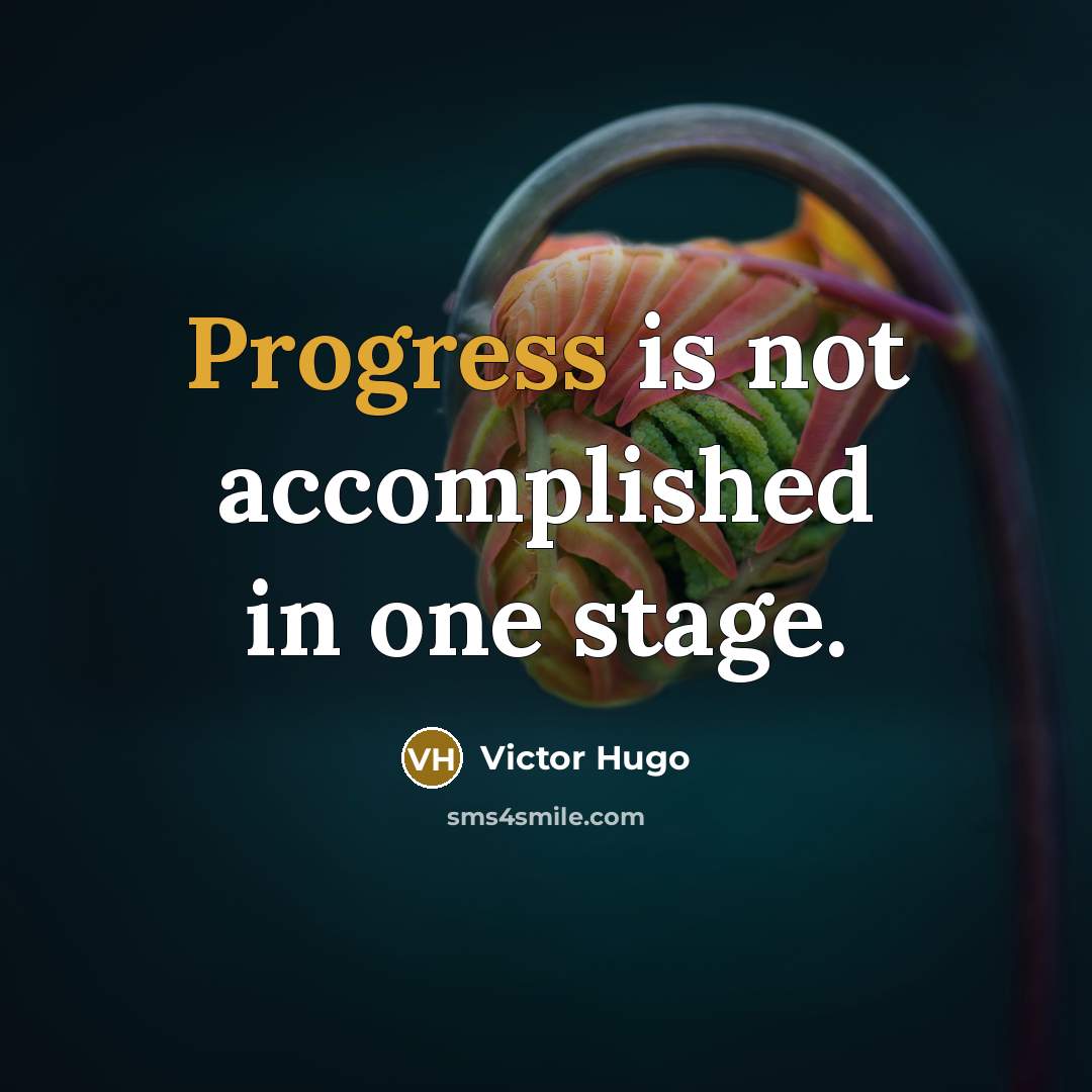 “Progress is not accomplished in one stage.…” quote by Victor Hugo