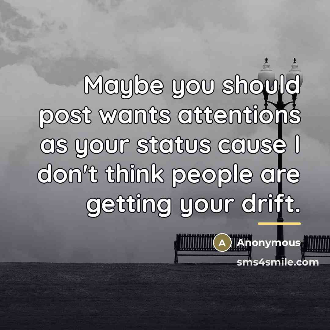 “Maybe you should post wants attentions as your status cause…” quote by Anonymous