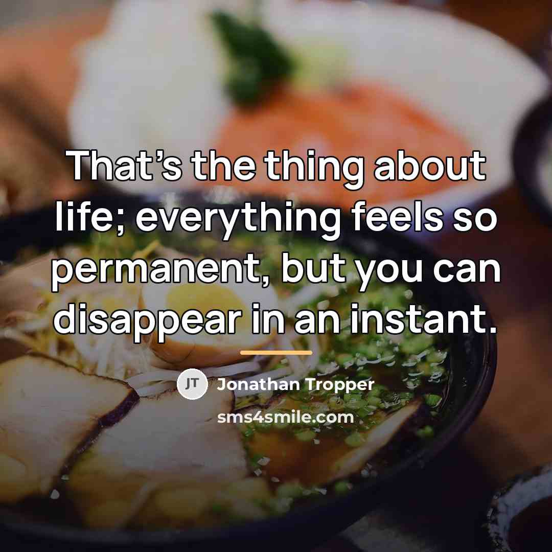 “That's the thing about life; everything feels so permanent, but…” quote by Jonathan Tropper
