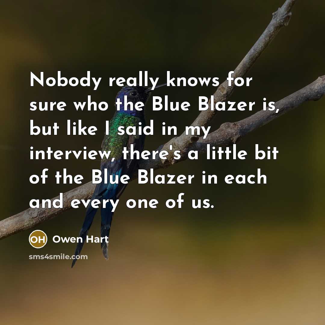 “Nobody really knows for sure who the Blue Blazer is,…” quote by Owen Hart