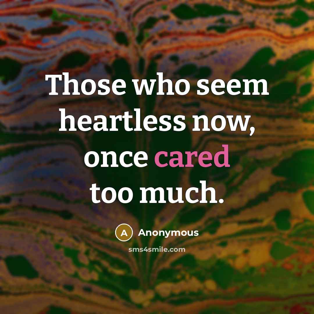 “Those who seem heartless now, once cared too much.” quote by Anonymous