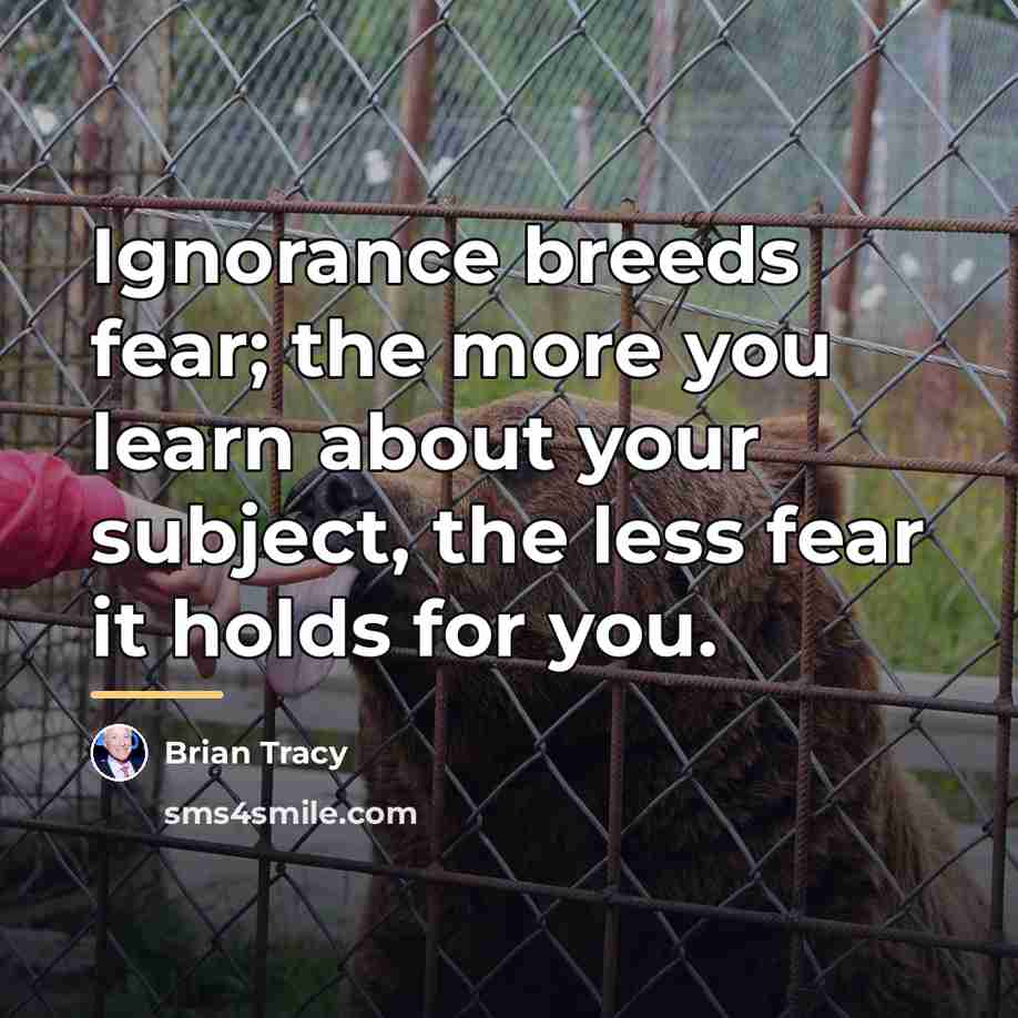 “Ignorance breeds fear; the more you learn about your subject,…” quote by Brian Tracy