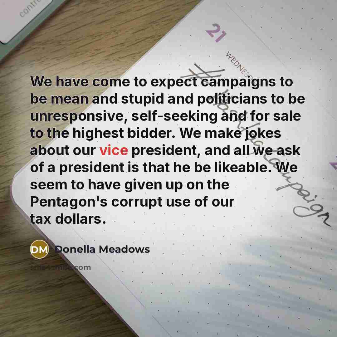 “We have come to expect campaigns to be mean and…” quote by Donella Meadows