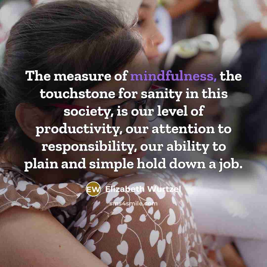 “The measure of mindfulness, the touchstone for sanity in this…” quote by Elizabeth Wurtzel