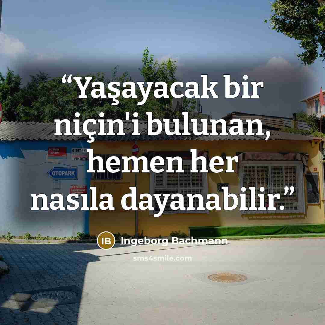 “Yaşayacak bir niçin'i bulunan, hemen her nasıla dayanabilir.” quote by Ingeborg Bachmann