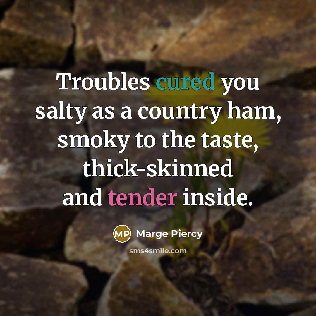 “Troubles cured you salty as a country ham, smoky to…” quote by Marge Piercy