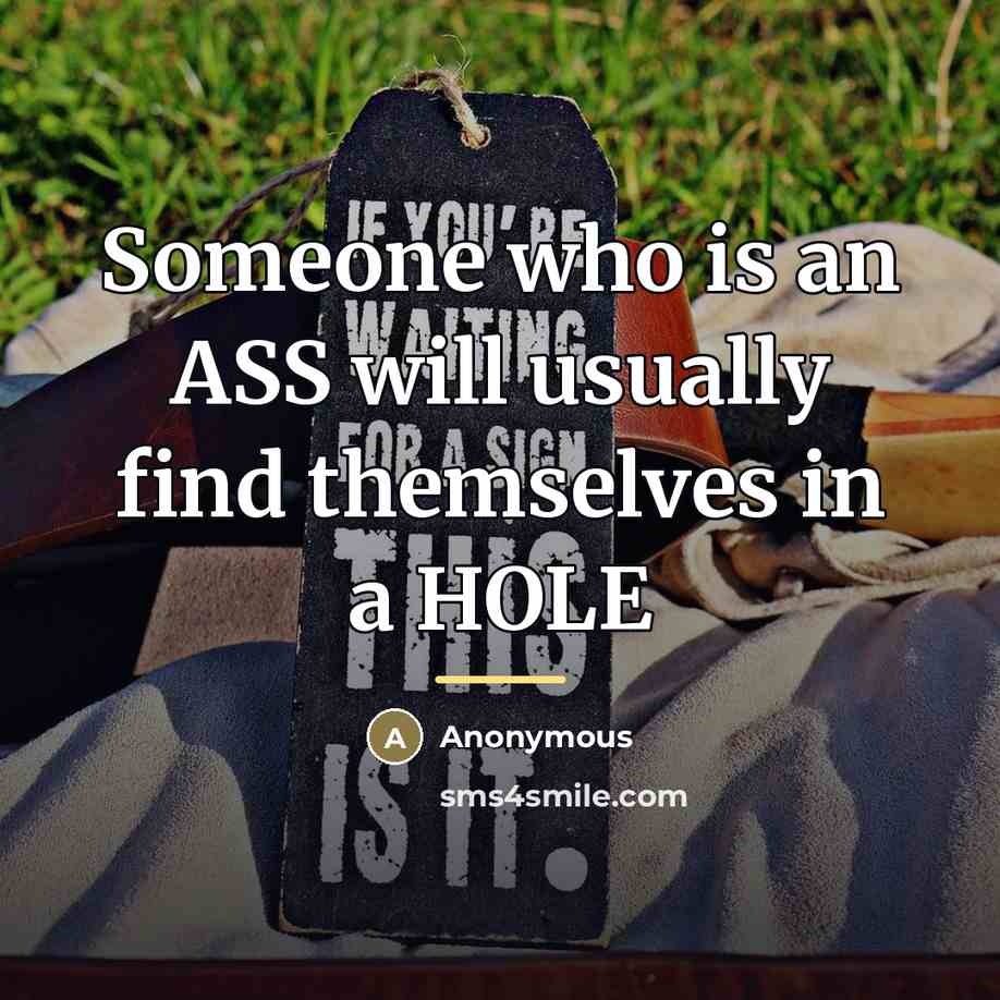 “Someone who is an ASS will usually find themselves in…” quote by Anonymous