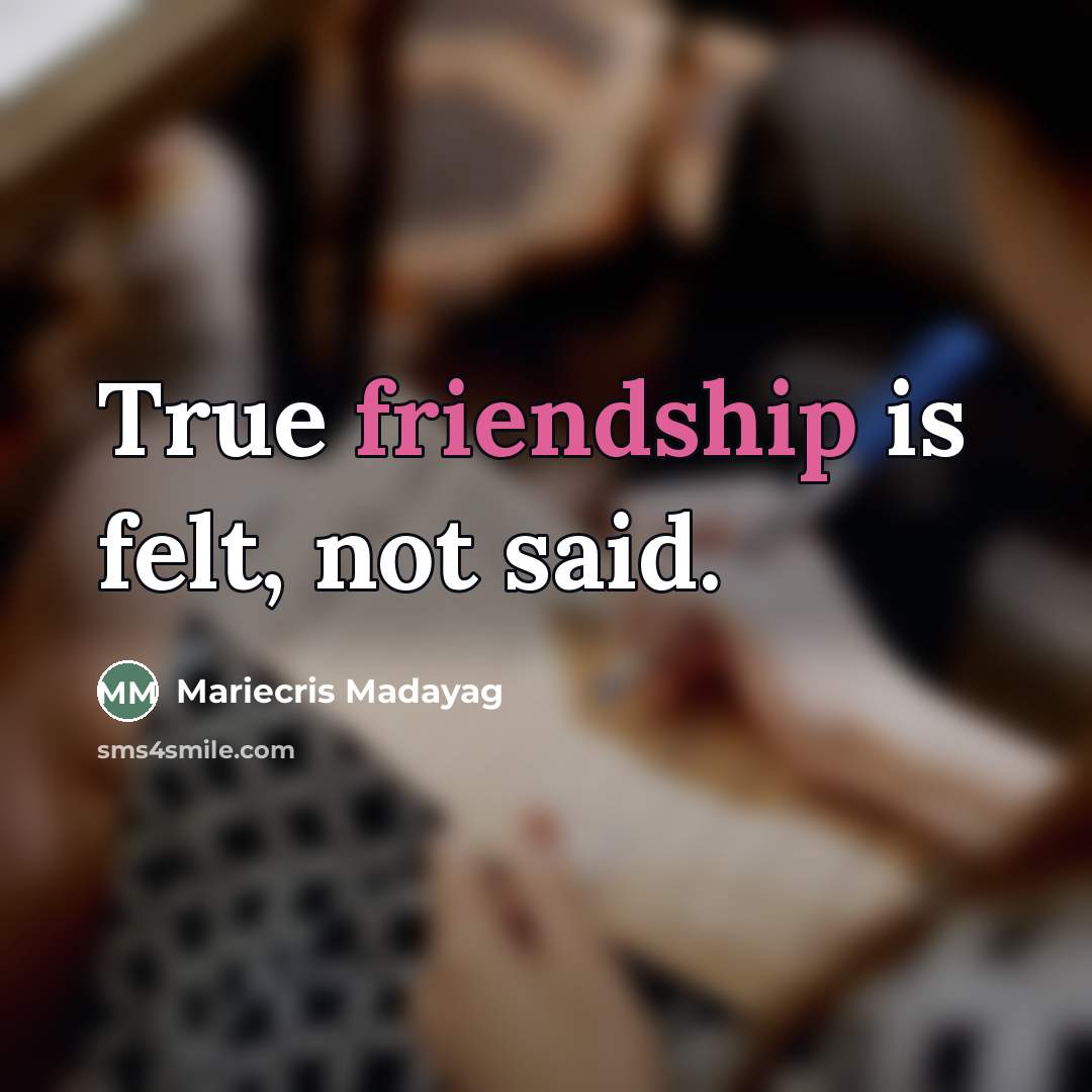 “True friendship is felt, not said.” quote by Mariecris Madayag