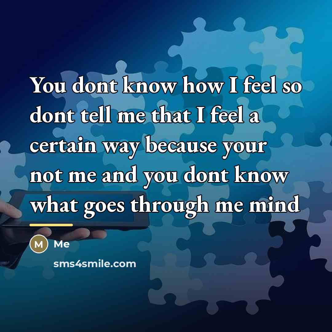 “You dont know how I feel so dont tell me…” quote by Me