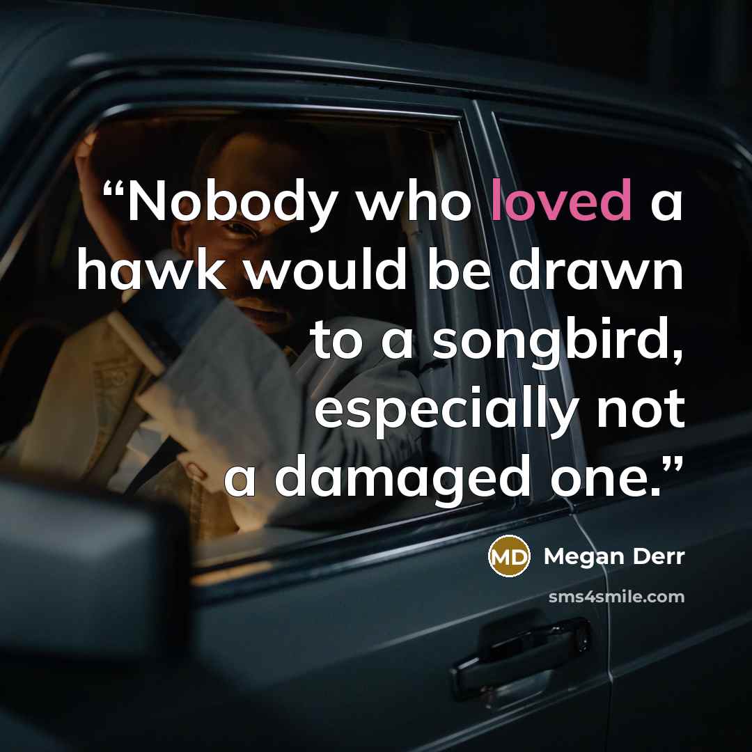 “Nobody who loved a hawk would be drawn to a songbird, especially not a damaged one.” quote by Megan Derr
