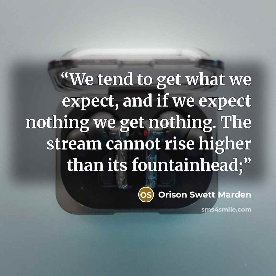 “We tend to get what we expect, and if we expect nothing we get nothing. The stream cannot rise higher than its fountainhead;” quote by Orison Swett Marden