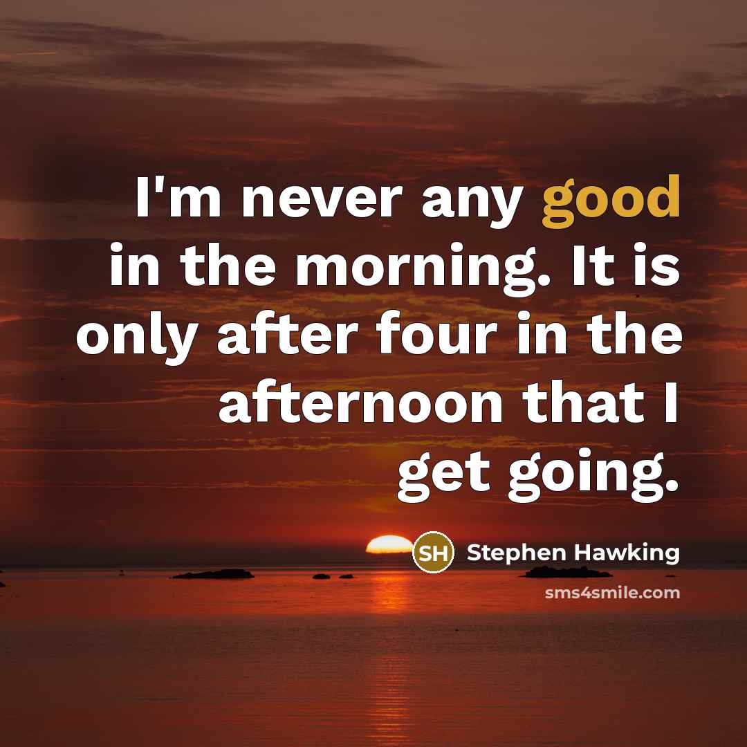 “I'm never any good in the morning. It is only…” quote by Stephen Hawking