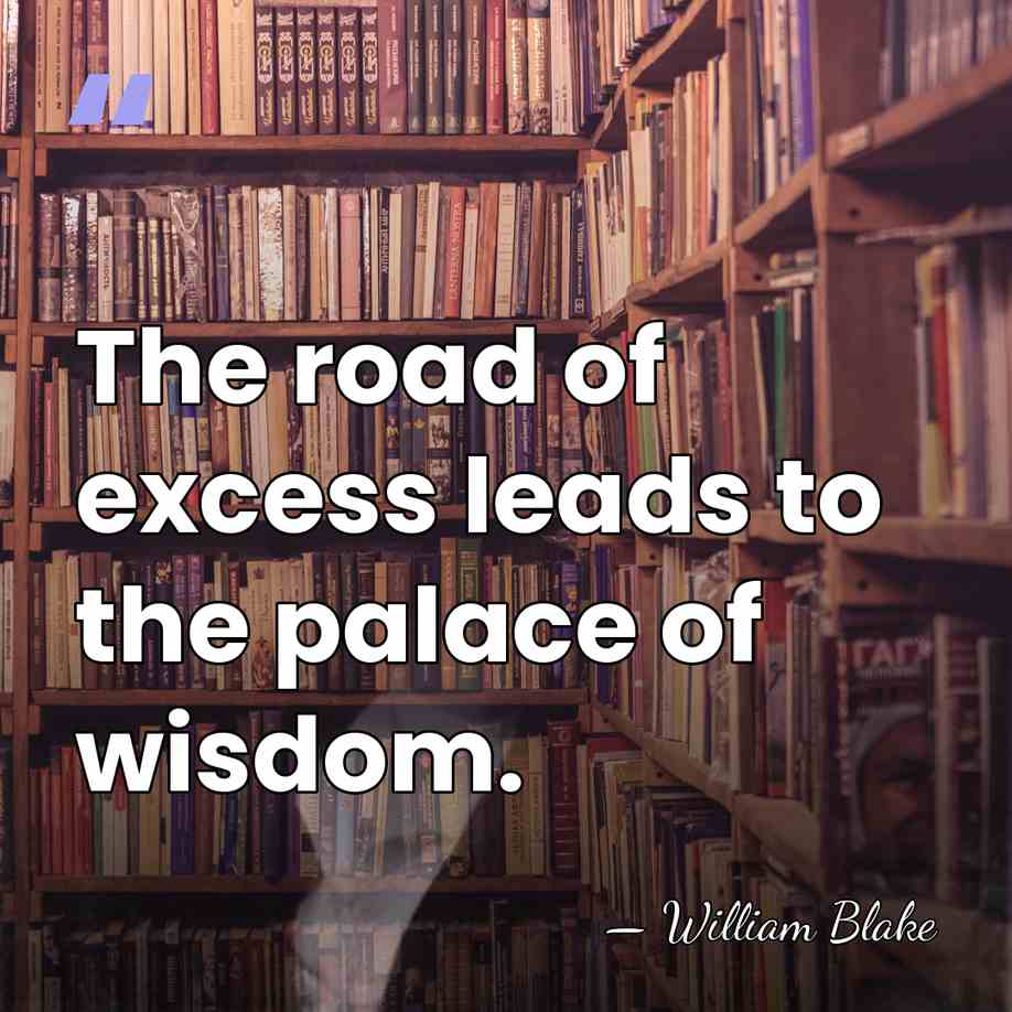 The road of excess leads to the palace of wisdom. - William Blake