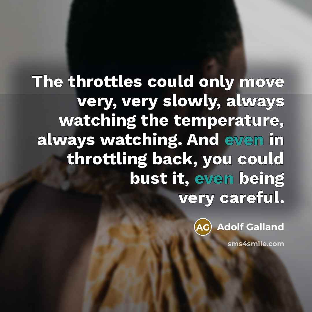 “The throttles could only move very, very slowly, always watching…” quote by Adolf Galland