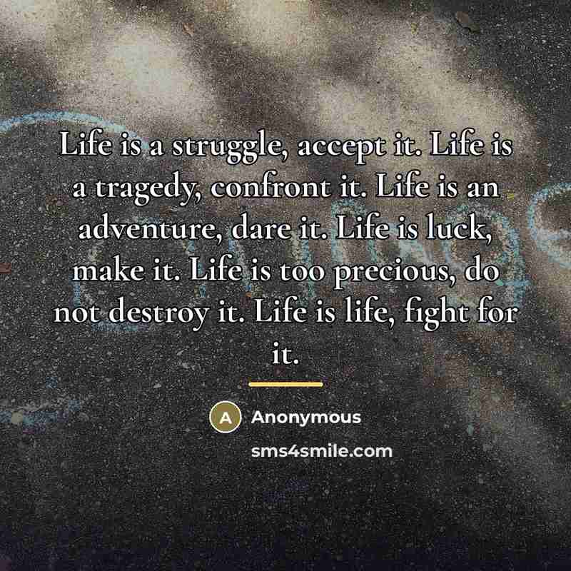 “Life is a struggle, accept it. Life is a tragedy,…” quote by Anonymous