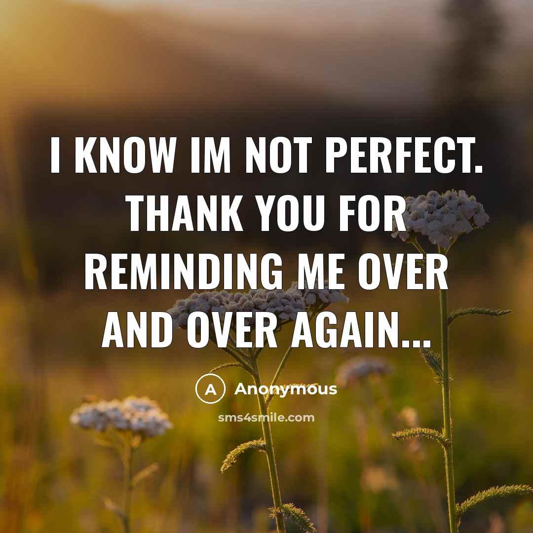 “I know Im not perfect. Thank you for reminding me over and over again...” quote by Anonymous