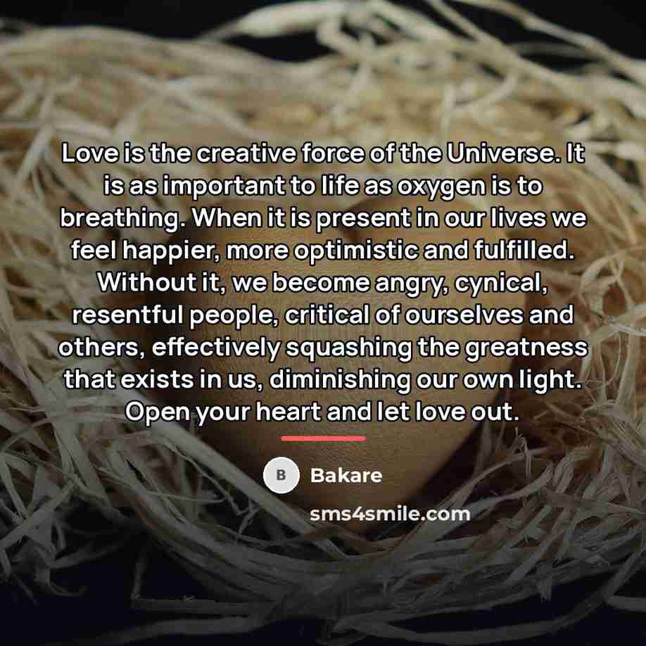 “Love is the creative force of the Universe. It is…” quote by Bakare