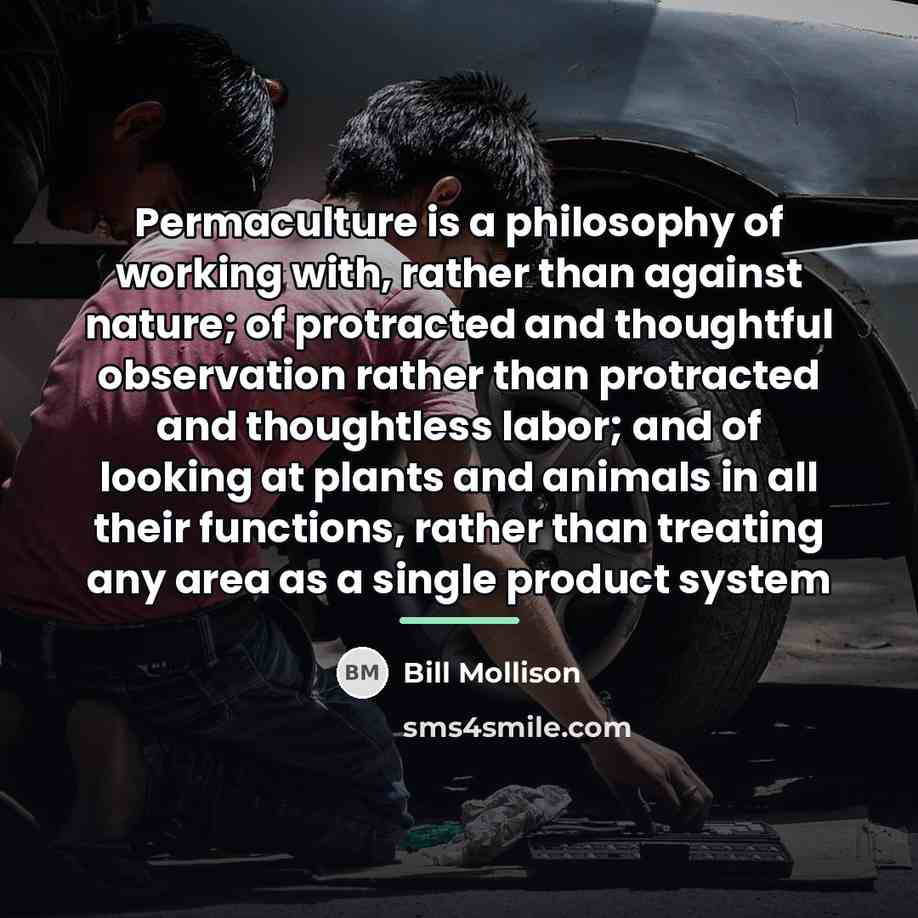“Permaculture is a philosophy of working with, rather than against…” quote by Bill Mollison